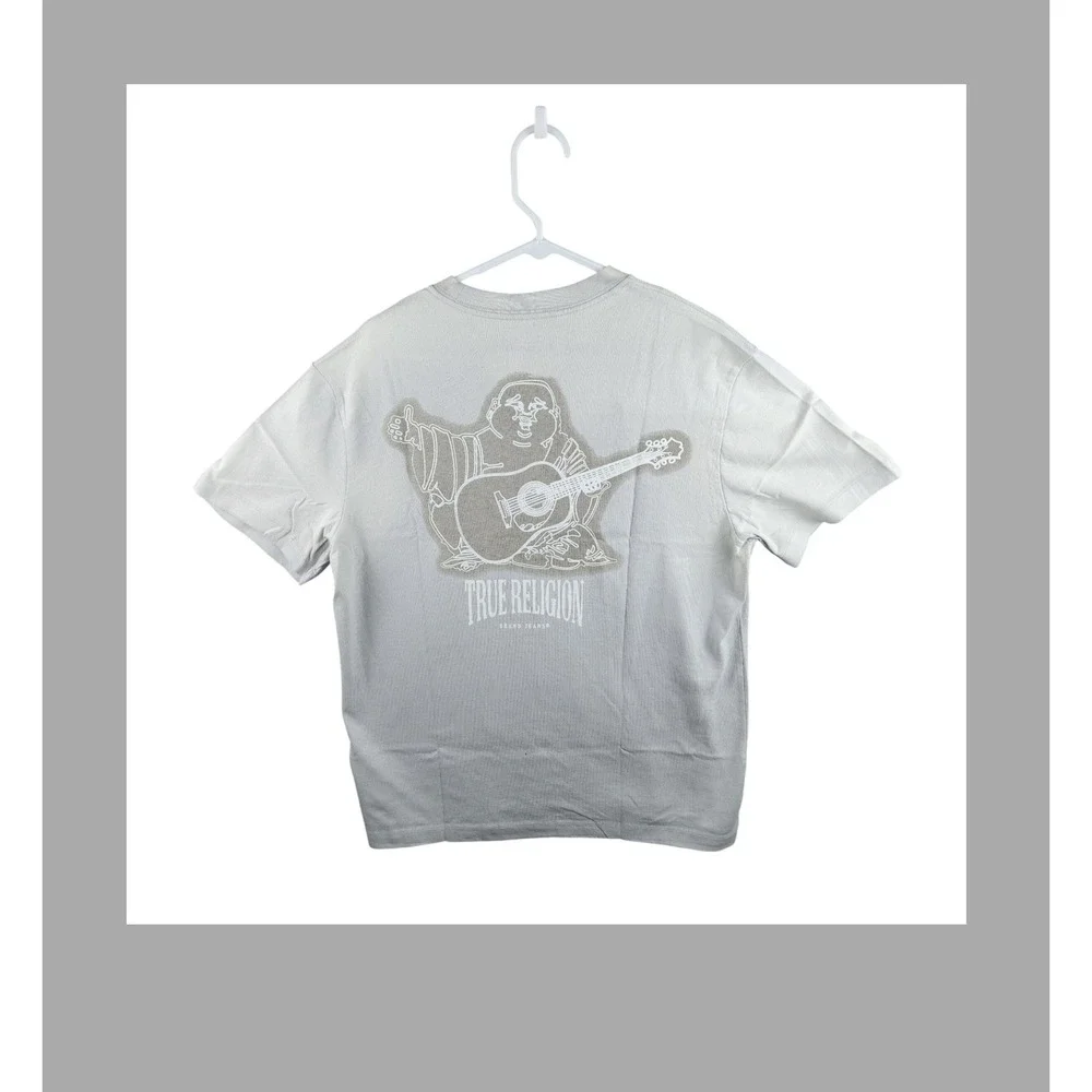 True Religion Buddha Guitar Graphic T Shirt XL Light Grey Cotton Blend - Picture 2 of 8